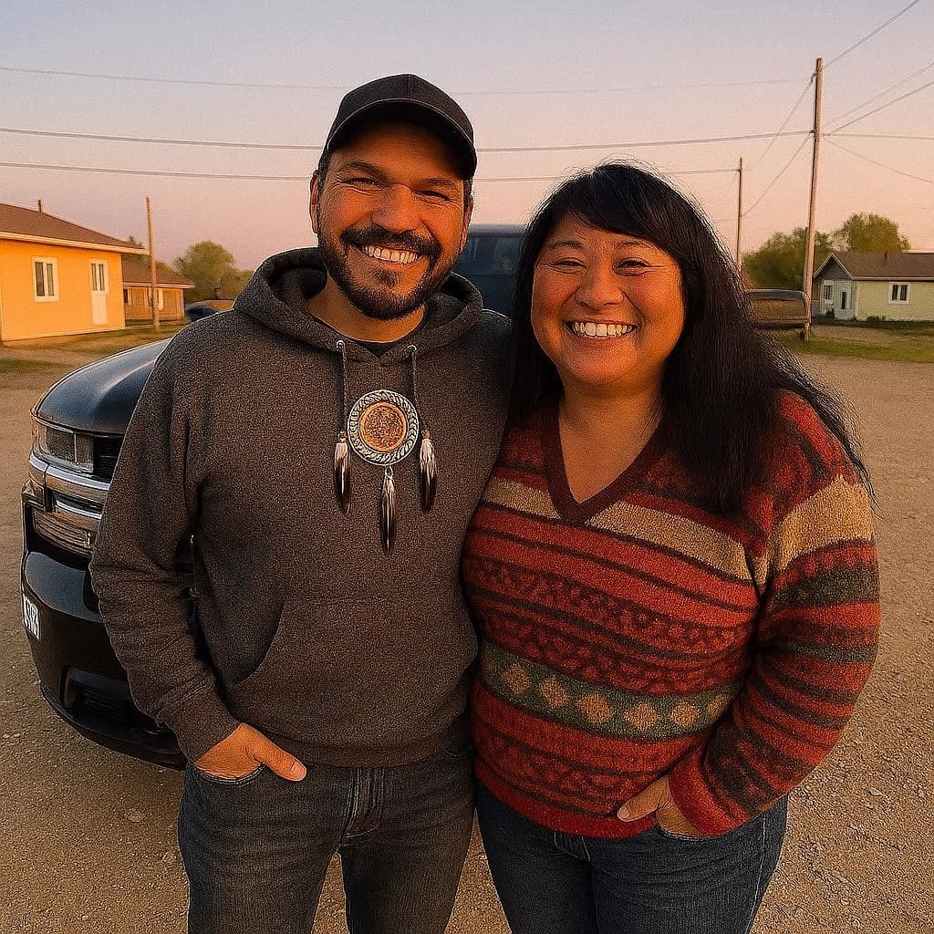 Indigenous family with their new vehicle
